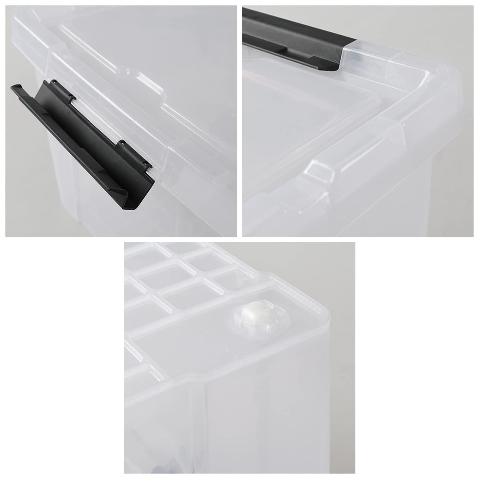 Teyyvn 4-Pack 50 L Large Plastic Storage Latch Bin with Lid, Clear Storage Boxes with wheels