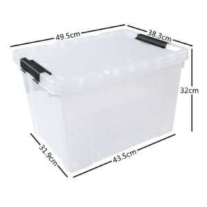 Teyyvn 4-Pack 50 L Large Plastic Storage Latch Bin with Lid, Clear Storage Boxes with wheels