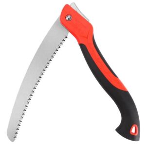 weimeltoy 10 inch heavy duty pruning saw, folding hand saw with sk5 curved blade, triple-cut razor teeth used for trees wood cutting camping gardening work, hiking, landscaping, tree trimming
