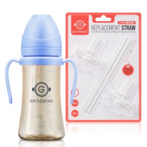 grosmimi ppsu spill proof magic sippy cup 10 oz (sky blue) + replacements (straw kit 2-counts, stage 1)