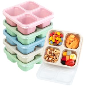 korlon 6 pack snack containers, 4 compartments snack boxes for kids, wheat straw meal prep reusable food storage lunch containers for adults & kids