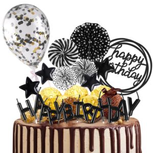 bean lieve birthday candles set - cake topper decoration with cake candles confetti balloon stars and fan cupcake toppers 12 pieces birthday cake decor for birthday party celebration (black)