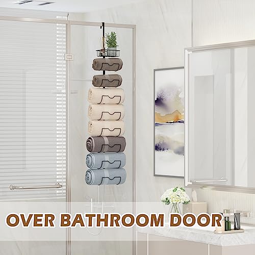 X-cosrack 9-Tier Over The Door Towel Racks for Bathroom - Wall Mounted Metal Towel Holder-Rolled Towel Organizer Door Hanging Towel Storage-Matte Black