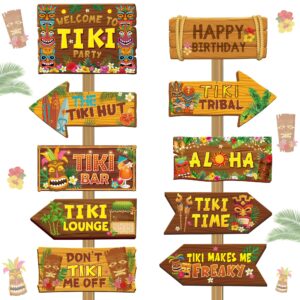 colarr 20 pieces tiki totem birthday party decorations hawaiian luau party directional sign for aloha hawaii luau tropical party supplies, 10 styles