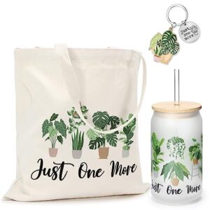 nefelibata plant lover gifts for women plant lady tote bag 16oz just one more plant iced coffee cup with straw lid house plant keychain funny gardening for women christmas birthday gift