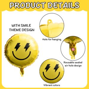 Wood Homing 8PCS 18 Inch Smile Party Checkered Helium Balloons, Yellow Smile Face Helium Balloons, Smile Face Theme Birthday Party Decorations, Yellow Lightning Balloons for Birthday Wedding Decor