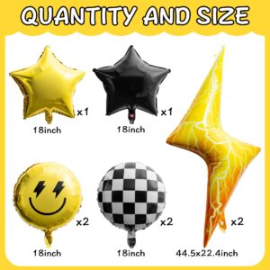 Wood Homing 8PCS 18 Inch Smile Party Checkered Helium Balloons, Yellow Smile Face Helium Balloons, Smile Face Theme Birthday Party Decorations, Yellow Lightning Balloons for Birthday Wedding Decor