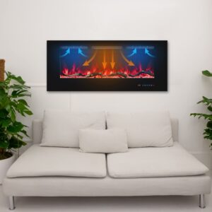 60" Electric Fireplaces Inserts, Recessed & Wall-Mounted Fireplace Heater with Thermostat, Multicolor Flames,Timer, Log & Crystal, 750/1500W