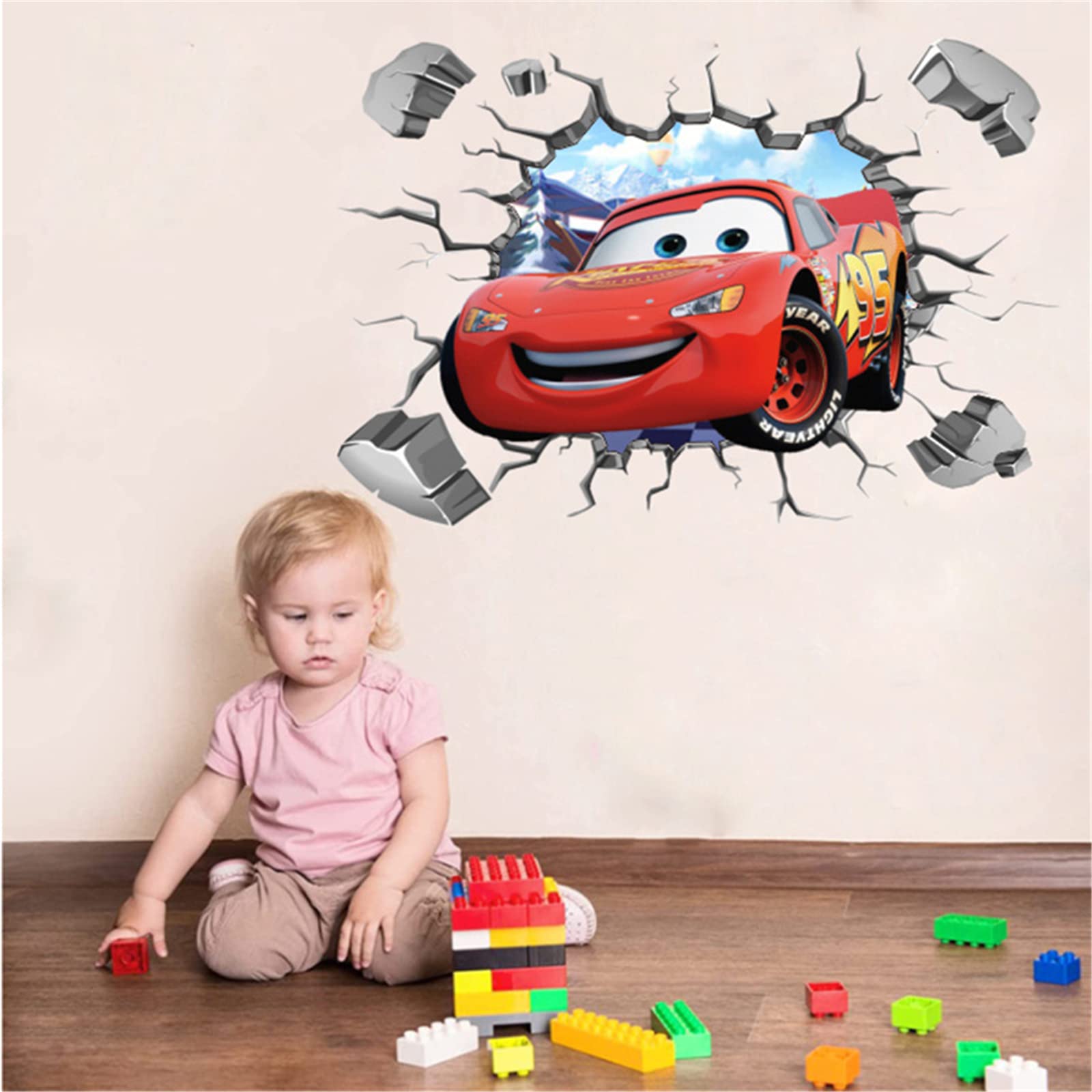 Cars McQueen Wall Stickers for Kids Boys Bedroom Cartoon Self Adhesive PVC Decorative Game Poster Decals