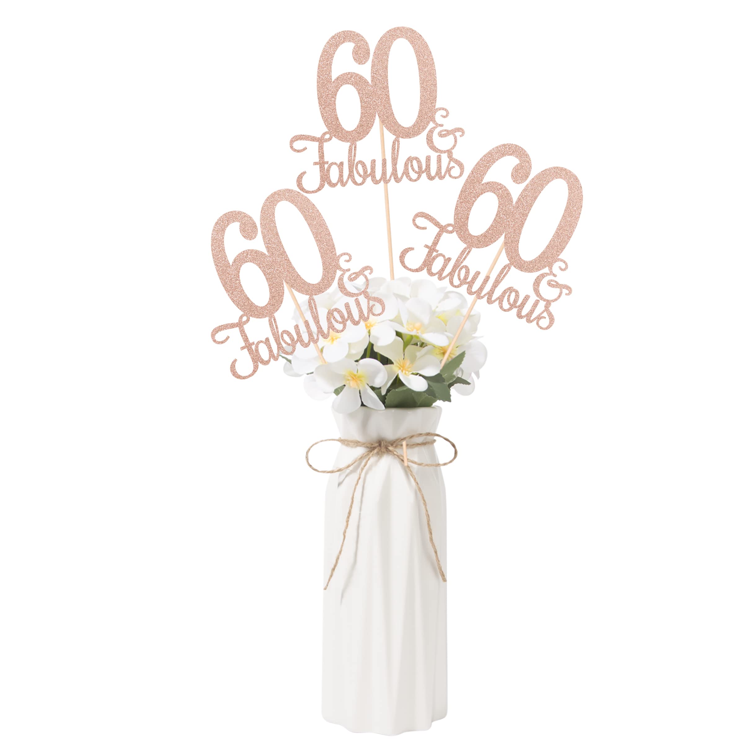 Gexolenu 60 and Fabulous, 10 Pack Double-Sided Rose Gold Glitter 60th Birthday Centerpieces for Tables, Number 50 Birthday Table Toppers Party Centerpiece Sticks Party Supplies