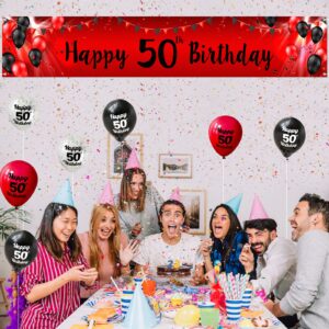Happy 50th Birthday Yard Sign Banner with Balloons Arch Kit Red and Black - Cheers to 50 Years Old Birthday Party Theme Decorations Large Birthday Backdrop Banner for Men Women Supplies