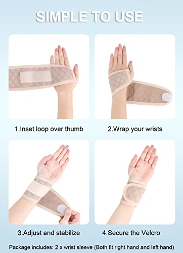 2 Pack Wrist Brace Wrist Wraps for Women Men, Carpal Tunnel Wrist Brace Wrist Straps for Weightlifting (Beige)