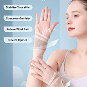 2 Pack Wrist Brace Wrist Wraps for Women Men, Carpal Tunnel Wrist Brace Wrist Straps for Weightlifting (Beige)