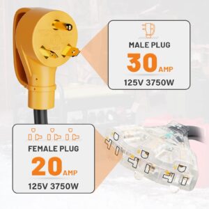 MECMO 30 Amp & 50 Amp to 20 Amp 110V RV Distribution Adapter, NEMA TT-30P to 3x 5-20R Household Outlet Adapter & 14-50P to 4x 5-20R Power Splitter