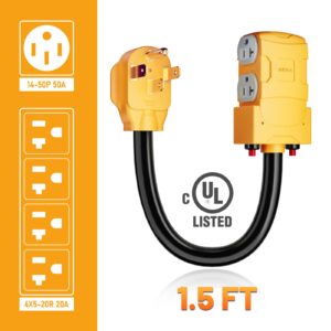 MECMO 30 Amp & 50 Amp to 20 Amp 110V RV Distribution Adapter, NEMA TT-30P to 3x 5-20R Household Outlet Adapter & 14-50P to 4x 5-20R Power Splitter