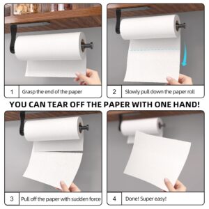 Paper Towel Holder One Hand Operable, Matte Black Kitchen Roll Holder Wall Mounted, Self-Adhensive or Drilling, Anti-Silp Easily Tear Kitchen Paper Holder Under Cabinet