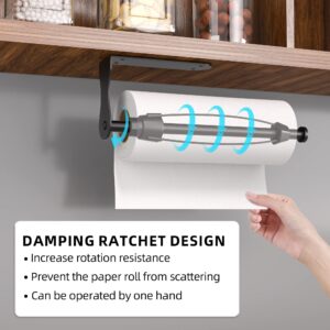 Paper Towel Holder One Hand Operable, Matte Black Kitchen Roll Holder Wall Mounted, Self-Adhensive or Drilling, Anti-Silp Easily Tear Kitchen Paper Holder Under Cabinet