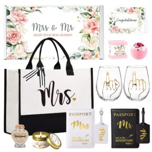 engagement gifts for couples, wedding gifts for newlyweds mr and mrs, bride and groom gifts, bridal shower gift for her, bride to be gifts, just married gifts, honeymoon travel essentials 13 pcs set