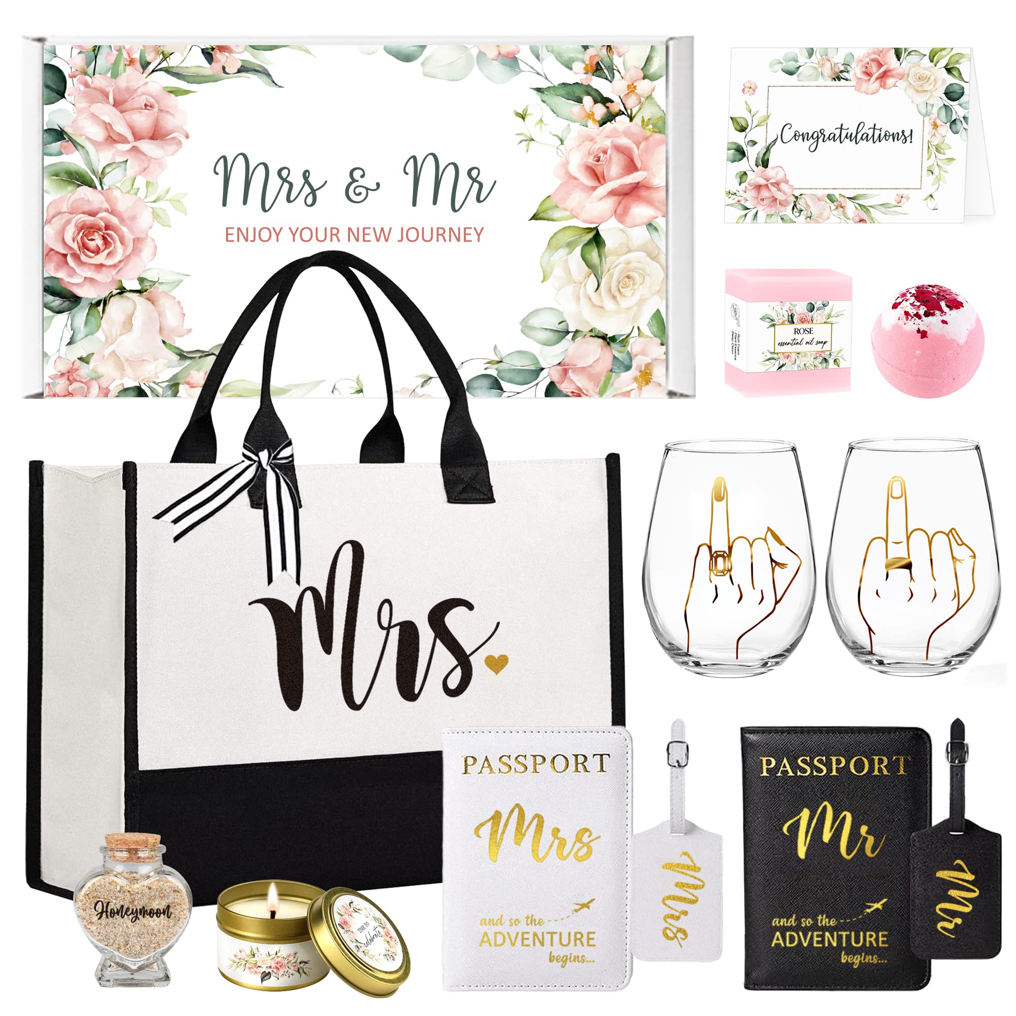 Engagement Gifts for Couples, Wedding Gifts for Newlyweds Mr and Mrs, Bride and Groom Gifts, Bridal Shower Gift for Her, Bride To Be Gifts, Just Married Gifts, Honeymoon Travel Essentials 13 Pcs Set