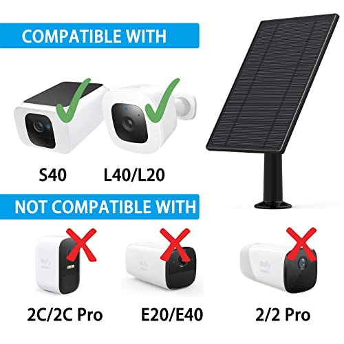 6W Solar Panel Charging Compatible with Eufy Solocam L40/L20/S40 Only,with 13.1ft Waterproof Charging Cable, IP65 Weatherproof,Includes Secure Wall Mount(Black) (1)