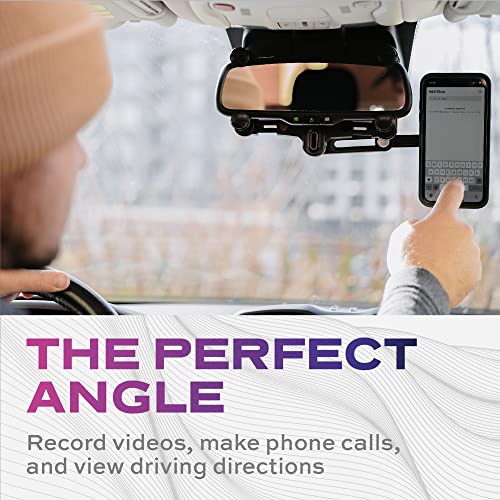 Statik Magnetic Car Rear View Mirror Phone Holder | Eye Level Driving | 360 Rotation Retractable Adjustable | Sturdy Rearview Mirror Phone Mount Magnet