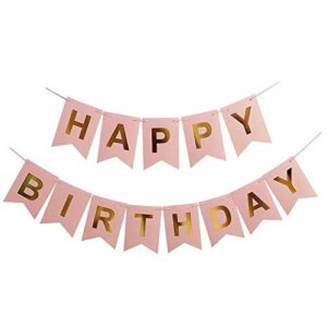 zyoung pink happy birthday banner signs gold letters birthday party supplies for birthday decorations hanging decor