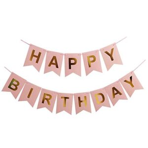 zYoung Pink Happy Birthday Banner Signs Gold Letters Birthday Party Supplies for Birthday Decorations Hanging Decor