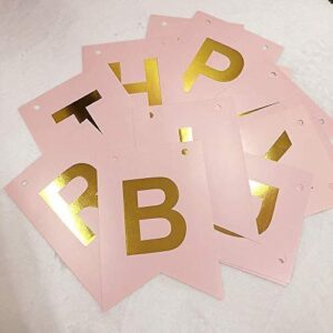 zYoung Pink Happy Birthday Banner Signs Gold Letters Birthday Party Supplies for Birthday Decorations Hanging Decor