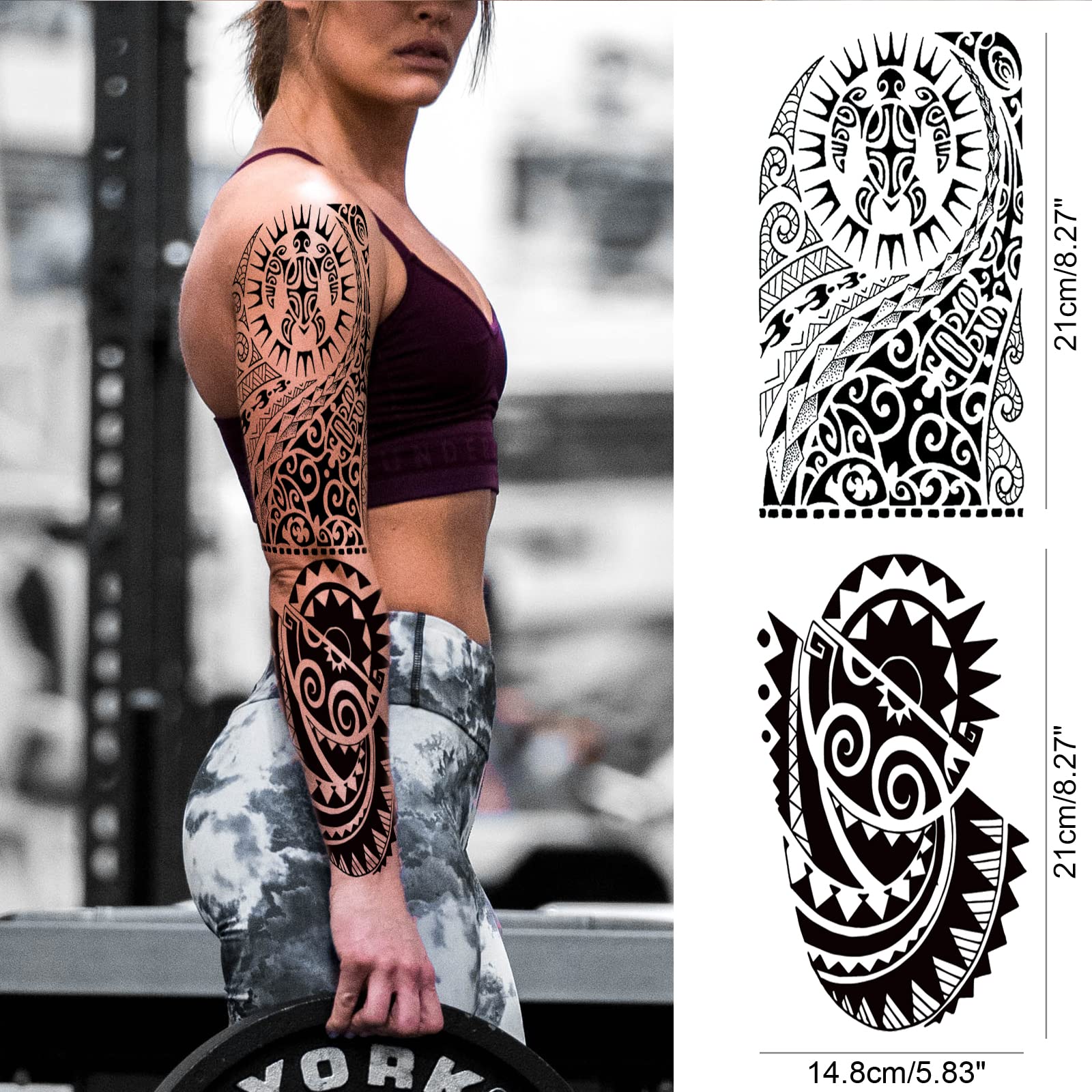 Tribal Totem Temporary Tattoo Sleeve for Men Women, 4-Sheet Full Arm Large Hawaiian Tribal Viking Fake Tattoo Sleeve Adult and 4-Sheet Black Polynesian Turtle Half Temp Tatoo Sticker Leg Makeup Body Art