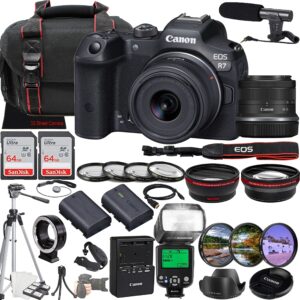 canon eos r7 mirrorless camera w/rf-s 18-45mm f/4.5-6.3 is stm lens + 2x 64gb memory + microphone + filters + ttl flash + more (35pc bundle)