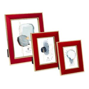 Isaac Jacobs Velvet Picture Frame with Metallic Gold Double Border, Photo Frame, Horizontal & Vertical, Made for Tabletop & Wall Display, for Home and Office (4x6, Red)