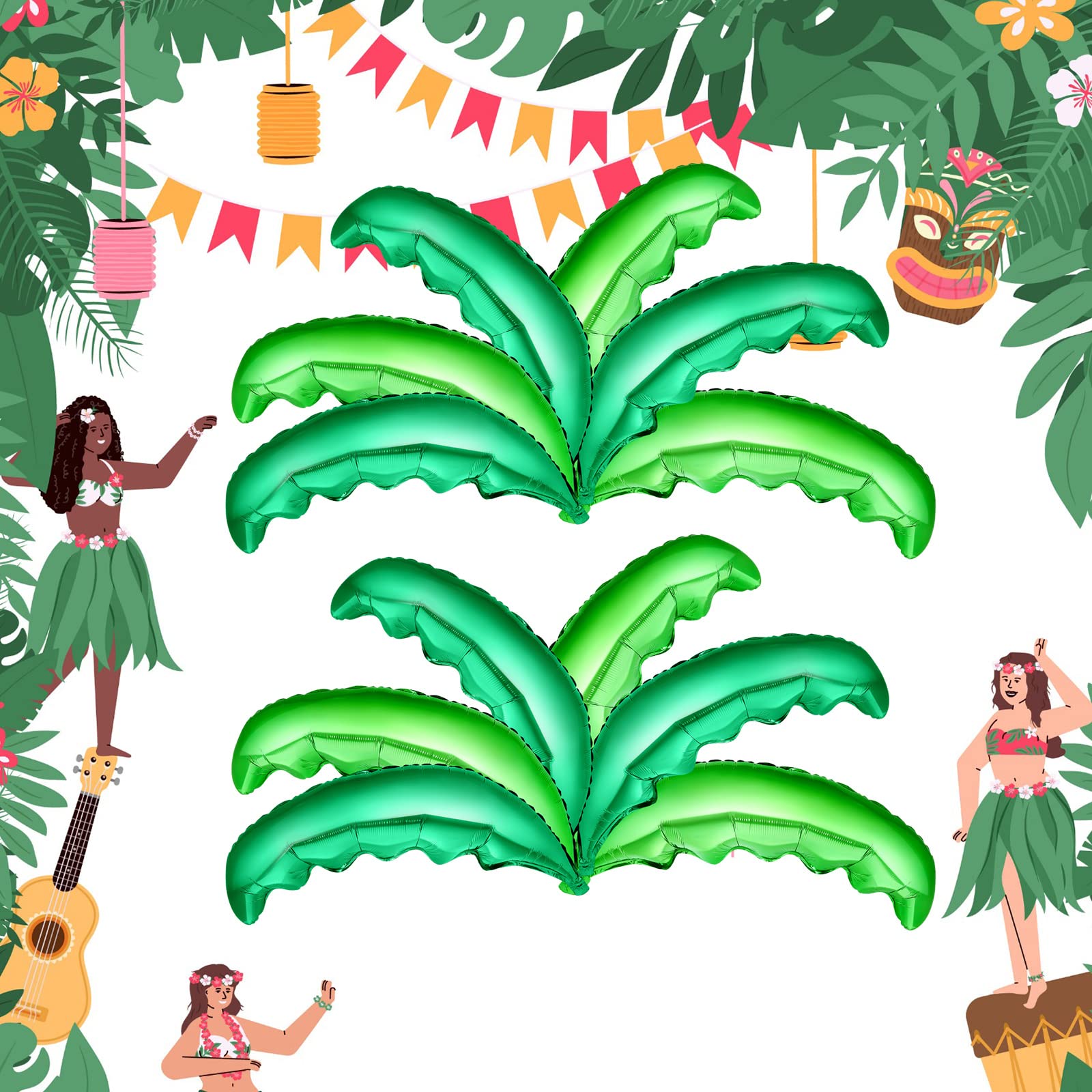 Wettarn 20 Pcs Palm Tree Leaves Balloons, Helium Foil Coconut Tree Leaves Balloons Green Palm Tree Decorations for Kids' Birthday Hawaii Luau Tropical Party Baby Shower, 35.43 x 14.57 Inches