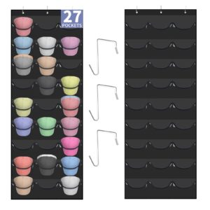 hat rack for baseball caps, 27 pockets over the door baseball hat organizer, fitted hat storage for closet wall mount bag with large pockets & 3 hooks, hat holder hanger organization to display caps