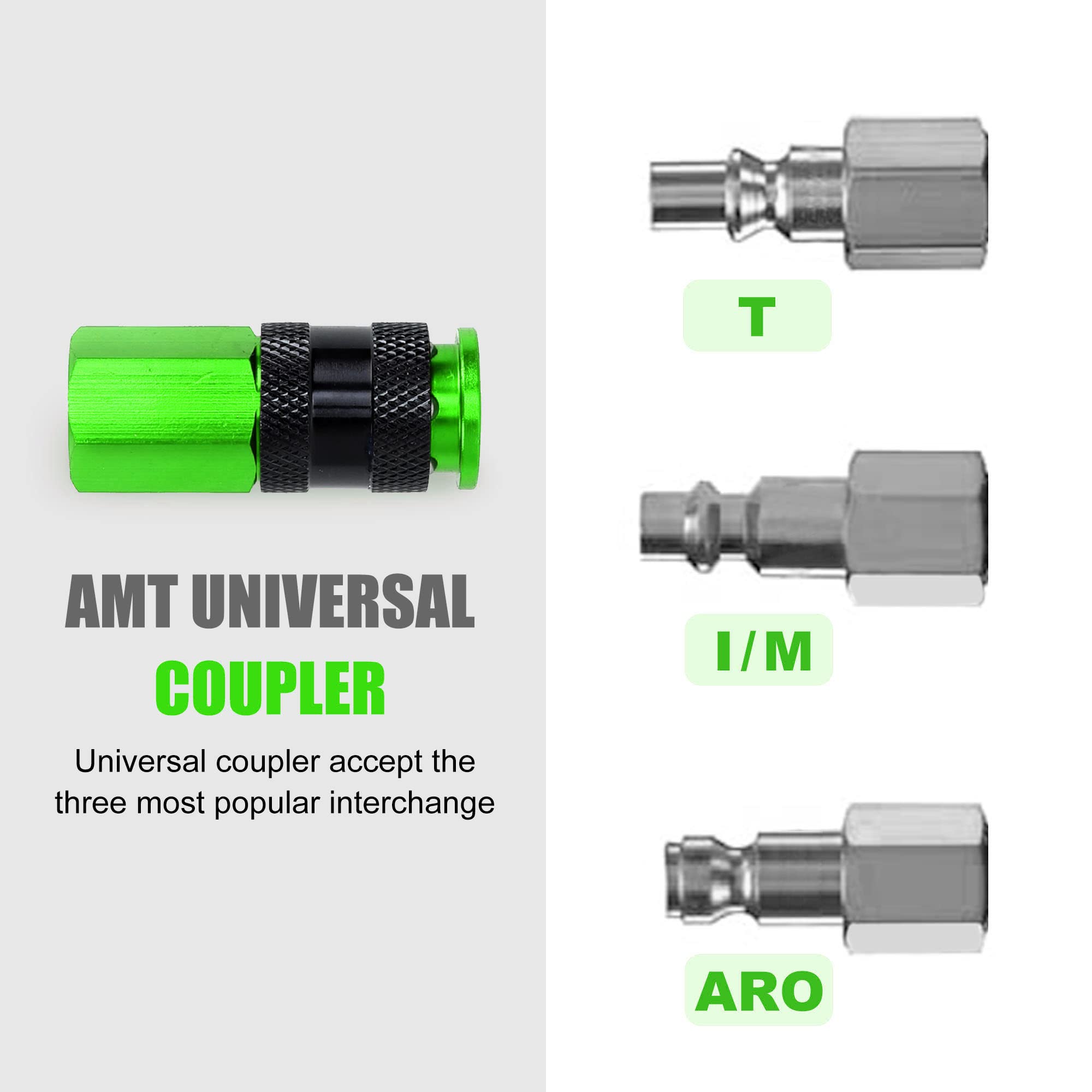 FYPower 15 Pieces 1/4" NPT Aluminum Air Coupler and Plug Kit, Quick Connect Air Fittings, Industrial Quick Connector Set (Green)