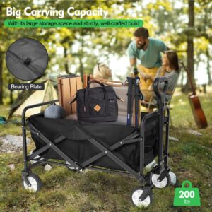 Folding Wagon, Collapsible Wagon Garden Cart Heavy Duty with Side Pocket and Terrain Wheels, Large Capacity Foldable Grocery Beach Wagon for Garden Sports Camping Shopping(1 Year Warranty)