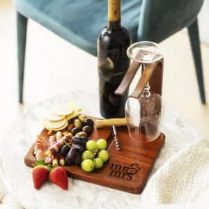 CUTLINX Wineboard Gifts for Aunt - Wine Rack Countertop of Acacia Wood with Corkscrew and Wine Glass Holder - Premium Kitchen Gifts for Aunt from Niece for Birthday, Anniversary - Portable and Durable