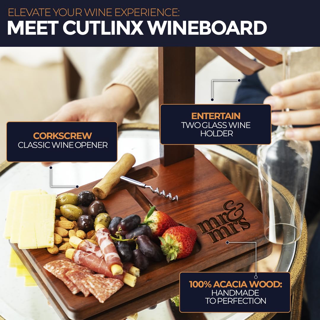 CUTLINX Wineboard Gifts for Aunt - Wine Rack Countertop of Acacia Wood with Corkscrew and Wine Glass Holder - Premium Kitchen Gifts for Aunt from Niece for Birthday, Anniversary - Portable and Durable