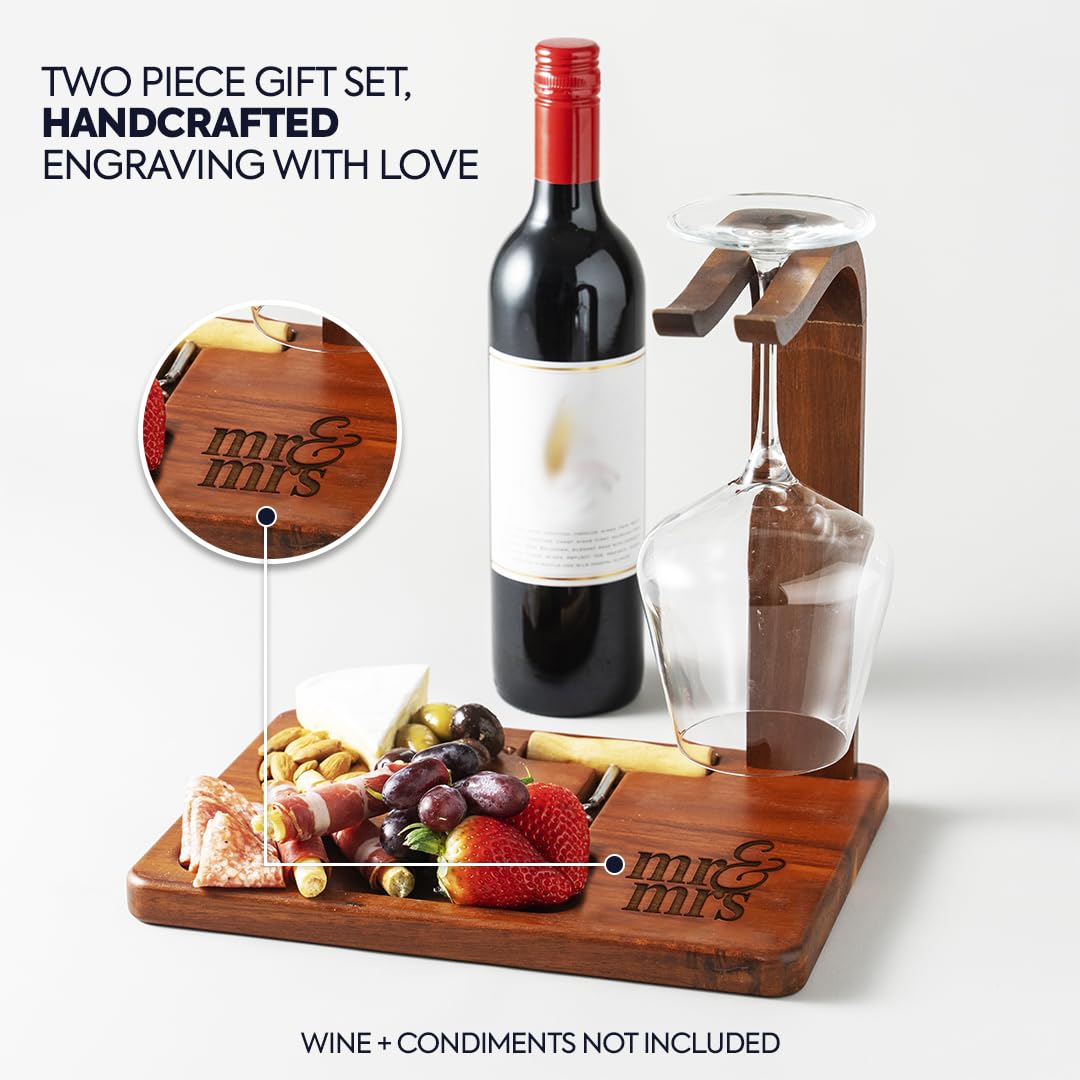 CUTLINX Wineboard Gifts for Aunt - Wine Rack Countertop of Acacia Wood with Corkscrew and Wine Glass Holder - Premium Kitchen Gifts for Aunt from Niece for Birthday, Anniversary - Portable and Durable