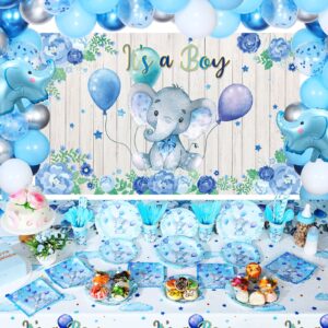 junkin 237 pcs elephant theme baby shower party decorations elephant party supplies kit incl. backdrop banner balloons tablecloth tableware for baby shower gender reveal elephant theme birthday party