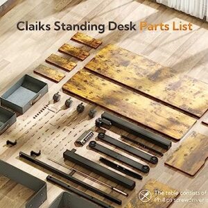 Claiks Standing Desk with Drawers, Stand Up Electric Standing Desk Adjustable Height, Sit Stand Desk with Storage Shelf and Splice Board, 48 Inch, Rustic Brown