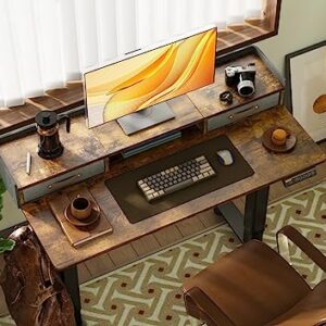 Claiks Standing Desk with Drawers, Stand Up Electric Standing Desk Adjustable Height, Sit Stand Desk with Storage Shelf and Splice Board, 48 Inch, Rustic Brown