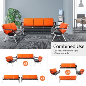OmySalon 3-Seat Waiting Room Bench，Reception Bench Seating Office Chair with Armrest, Heavy Duty Guest Lobby Chair, Conference Room Chairs for Salon Airport Hospital Bank, PU Leather,Orange