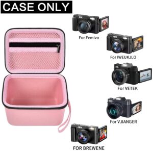 Vlogging Camera Case Compatible with brewene/for Femivo/for KVUTCIEIN/for Duluvulu 4K 48MP Digital Cameras for Youtube. Vlog Camera Carrying Storage for Lens, Cable and Other Accessories (Pink)