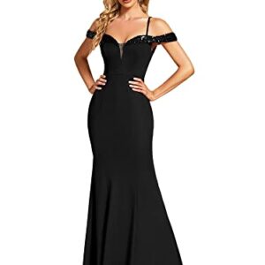 Ever-Pretty Women's Sexy Bodycon Deep V Neck Backless Off Shoulder Sequin Summer Formal Dresses Black US10