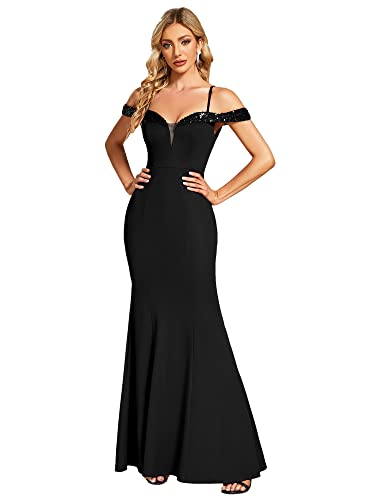 Ever-Pretty Women's Sexy Bodycon Deep V Neck Backless Off Shoulder Sequin Summer Formal Dresses Black US10