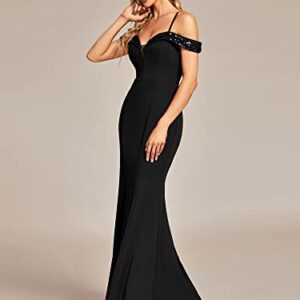 Ever-Pretty Women's Sexy Bodycon Deep V Neck Backless Off Shoulder Sequin Summer Formal Dresses Black US10