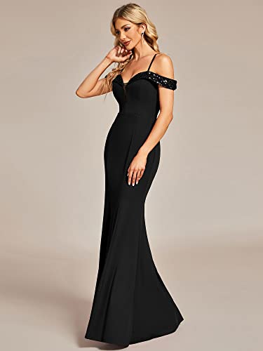 Ever-Pretty Women's Sexy Bodycon Deep V Neck Backless Off Shoulder Sequin Summer Formal Dresses Black US10