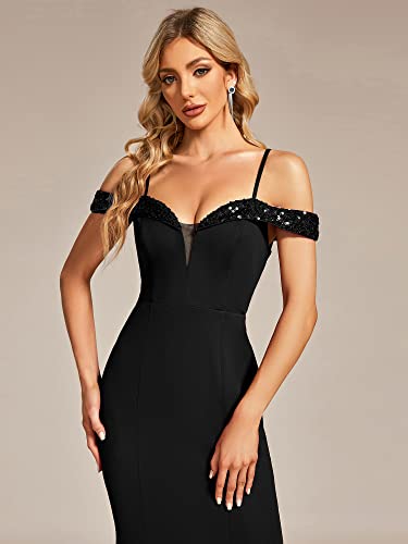 Ever-Pretty Women's Sexy Bodycon Deep V Neck Backless Off Shoulder Sequin Summer Formal Dresses Black US10