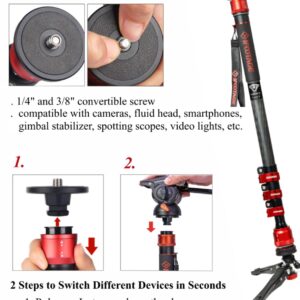 IFOOTAGE Cobra 3 Monopod C180F-P with K5S Fluid Head, Professional Portable Travel Monopod Kit for Canon Nikon Sony Olympus Panasonic DSLR Camera