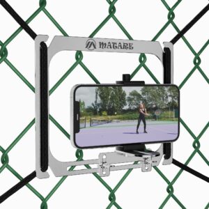 cell phone fence mount for iphone, mevo start, phones, gopro and other action cameras, to a chain link fence for recording baseball,softball and tennis games